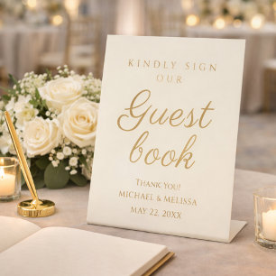 Elegant Champagne Gold Wedding Guest Book Pedestal Sign