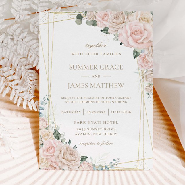 Elegant Champagne Ivory Blush Floral Wedding Invitation (Creator Uploaded)