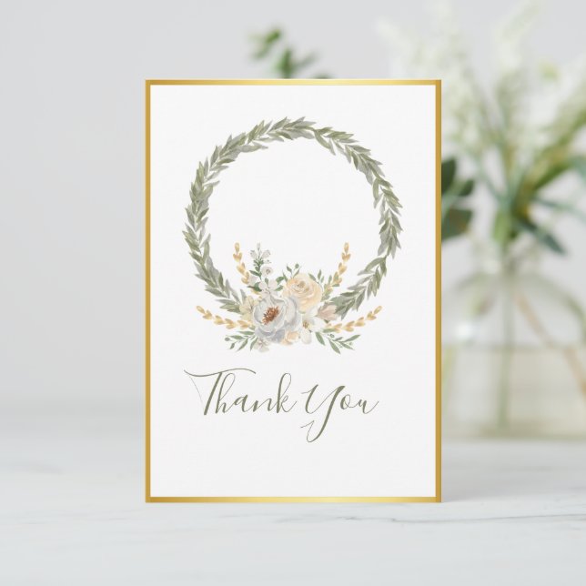Elegant Champagne Ivory Floral Script  Thank You  (Standing Front)