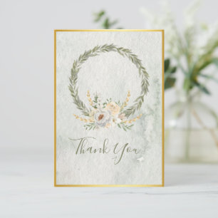 Elegant Champagne Ivory Floral Script Thank You Card