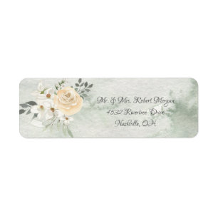 Elegant Champagne Ivory Floral Script Wedding Label