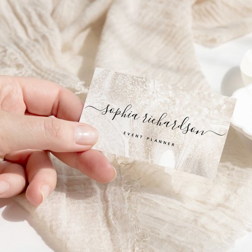 Elegant Champagne Marble and Modern Script Business Card