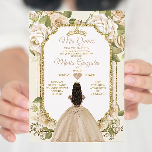 Elegant Champagne Mis Quince 15 Anos Gold Crown Invitation