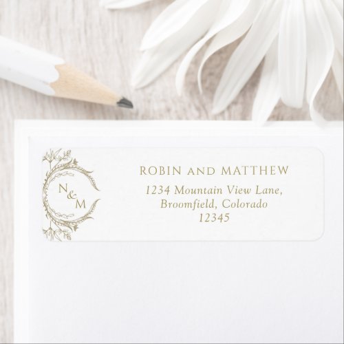 Elegant Champagne Monogram Wedding Return Address Label
