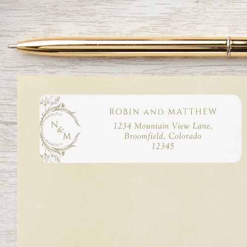 Elegant Champagne Monogram Wedding Return Address Label