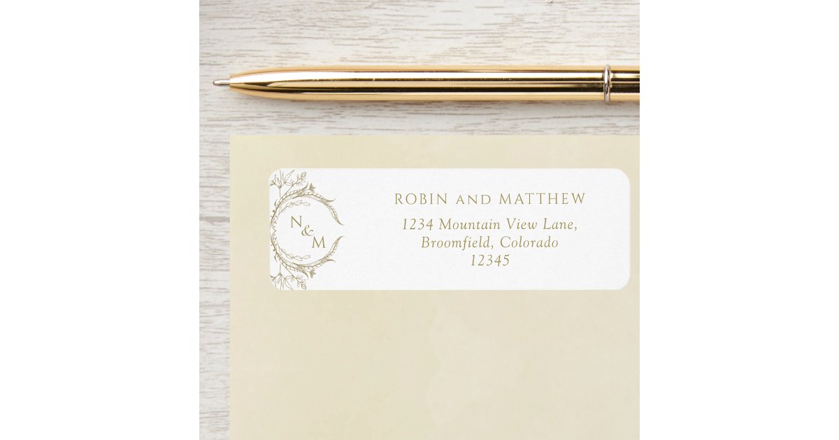 Elegant Champagne Monogram Wedding Return Address Label | Zazzle