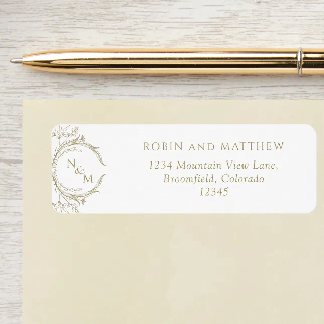 Elegant Champagne Monogram Wedding Return Address Label | Zazzle