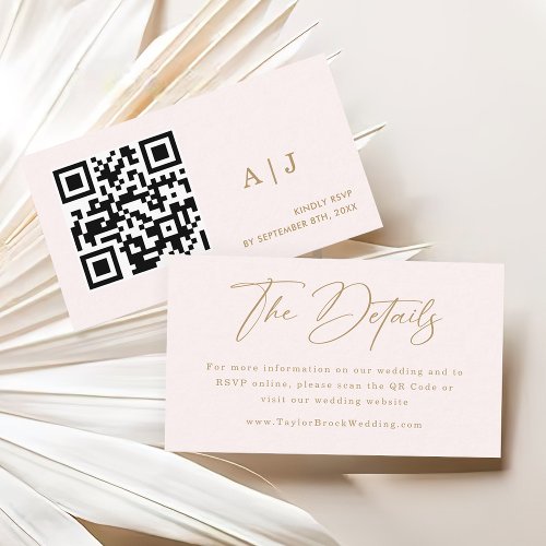 Elegant Champagne Neutral Wedding Details Enclosure Card
