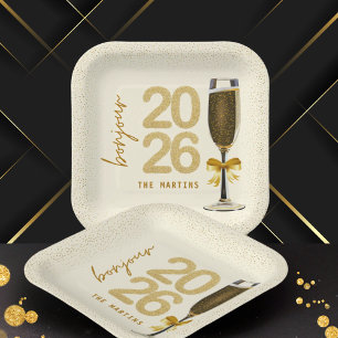 Elegant Champagne New Year's Eve Paper Plates