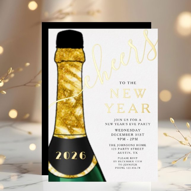 Elegant Champagne New Year's Eve Party Foil Invitation (Elegant Champagne New Year's Eve Party Foil Invitation)