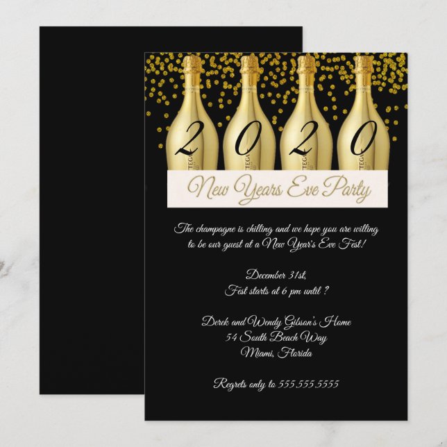 Elegant Champagne New Years Eve Party Invitation (Front/Back)