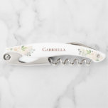 Elegant Champagne Peach Floral Wedding Name Waiter's Corkscrew<br><div class="desc">These beautiful corkscrews are designed as gifts for your bridesmaids or maid of honor. They feature a rustic hand painted watercolor design with champagne blush or pale peach roses and blossoms on a white background and her name in the middle. Perfect way to thank her or invite her to be...</div>