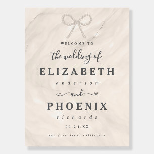 Elegant Champagne Pearl Bow Wedding Welcome Sign