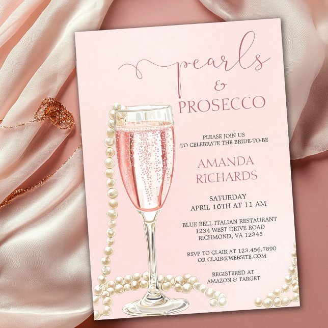 Elegant Champagne Pearls & Prosecco Bridal Shower Invitation (Creator Uploaded)