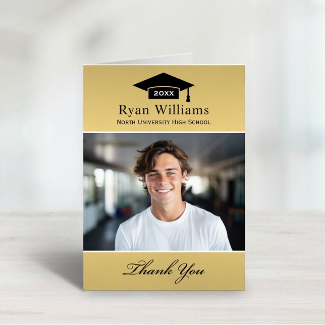 Elegant Champagne Personalized Graduation Photo Thank You Card (Creator Uploaded)