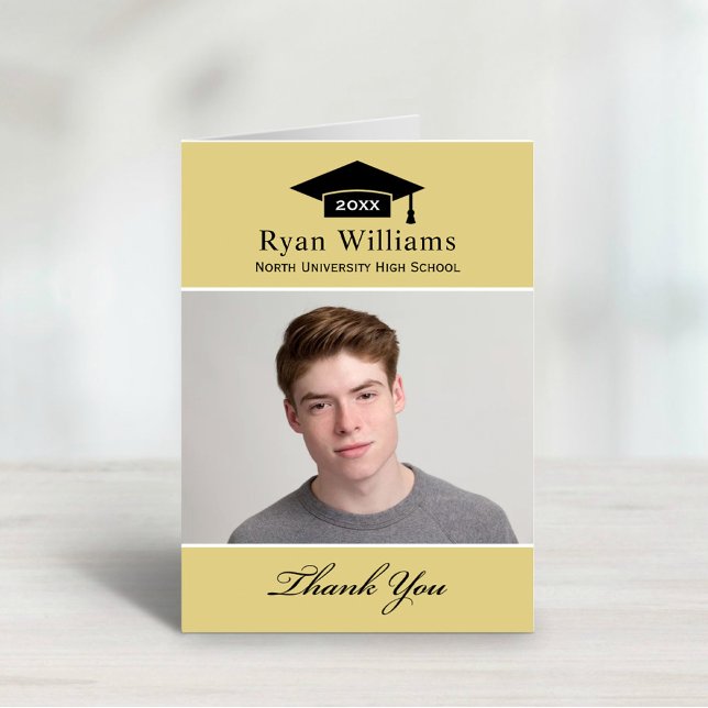 Elegant Champagne Personalized Graduation Photo Thank You Card (Creator Uploaded)