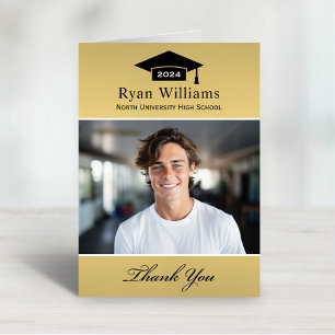 Elegant Champagne Personalized Graduation Photo Thank You Card