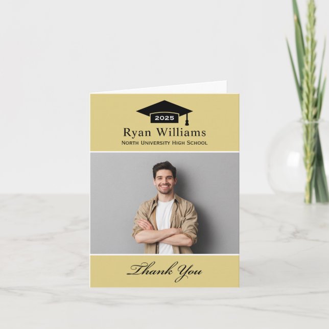 Elegant Champagne Personalized Graduation Photo Thank You Card (Front)