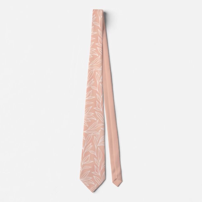 Elegant Champagne Pink White Foliage Pattern  Neck Tie (Front)