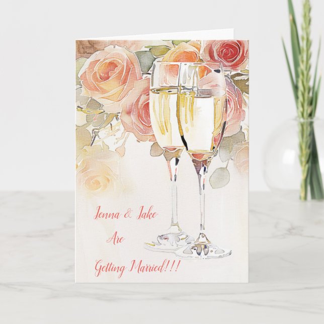 Elegant Champagne & Rose Engagement Announcement (Front)