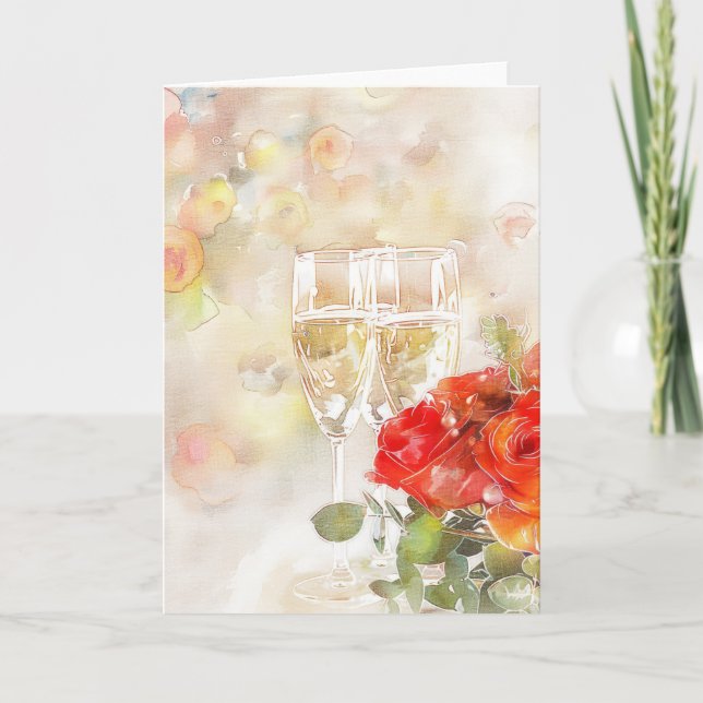 Elegant Champagne & Rose Engagement Announcement (Front)