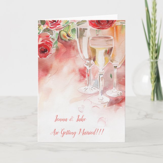 Elegant Champagne & Rose Engagement Announcement (Front)