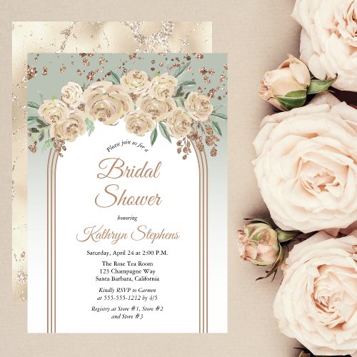 Elegant Champagne  Sage Floral Bridal Shower Invitation