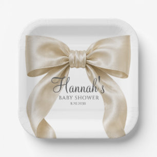 Elegant Champagne Satin Bow Baby Girl Shower Paper Plates