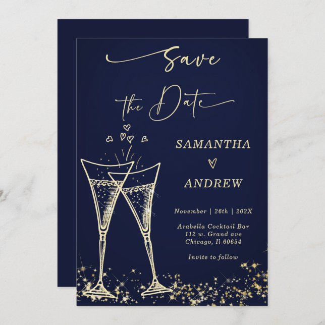 Elegant  Champagne Save the Date Wedding Invitation (Front/Back)