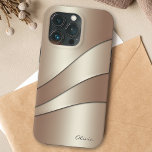 Elegant Champagne Shimmer Waves Pattern with Name iPhone 11 Case<br><div class="desc">A beautifully sleek and classy phone case design for protecting your phone in style. It features a pattern of wavy curves in shimmering champagne neutral colors with shadows and highlights. A text template is included to personalize with your name, monogram or other desired text. You can also get this case...</div>
