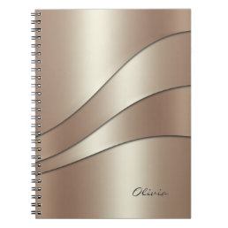 Elegant Champagne Shimmer Waves Pattern with Name Notebook