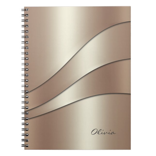 Elegant Champagne Shimmer Waves Pattern with Name Notebook (Front)