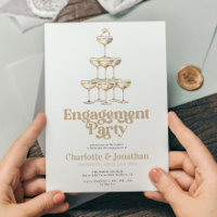 Elegant Champagne Stylish Retro Engagement Party Invitation