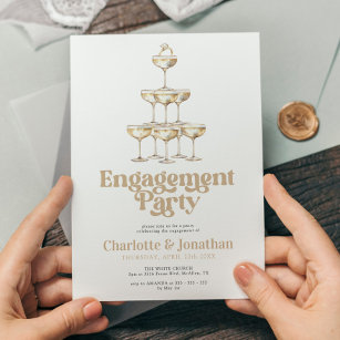 Elegant Champagne Stylish Retro Engagement Party Invitation