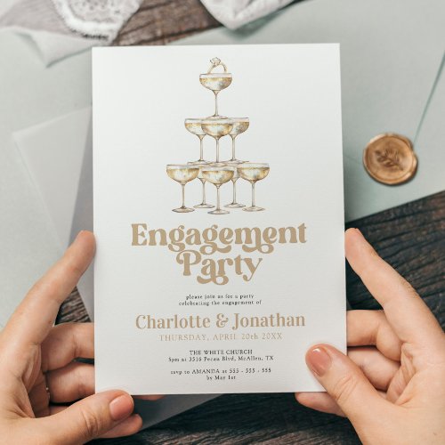 Elegant Champagne Stylish Retro Engagement Party Invitation