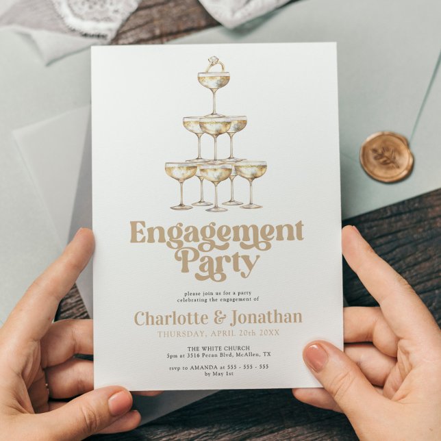 Elegant Champagne Stylish Retro Engagement Party Invitation (Creator Uploaded)