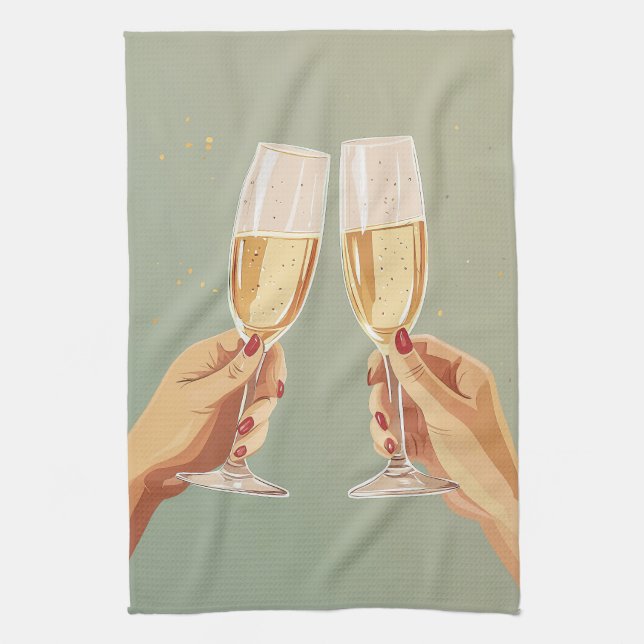 Elegant Champagne Toast Celebration Kitchen Towel (Vertical)