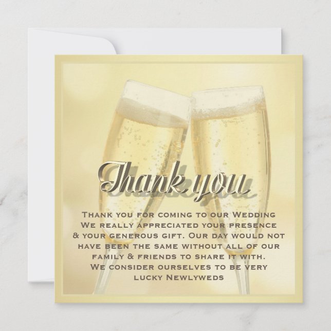 Elegant Champagne Toast Photo Wedding Thank You Note Card (Front)