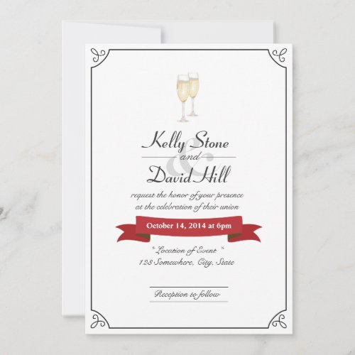 Elegant Champagne Toast Wedding Invitations 5" X 7" Invitation Card