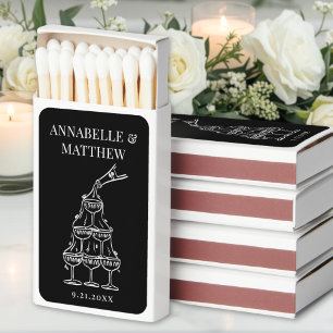 Elegant Champagne Tower Black Wedding Matchboxes