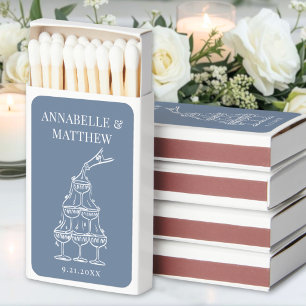 Elegant Champagne Tower Blue Wedding Matchboxes
