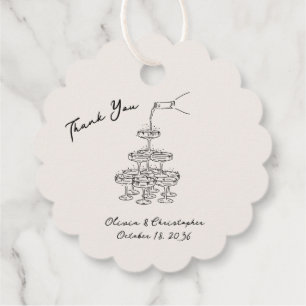 Elegant Champagne Tower Sketch Wedding Favor Tags