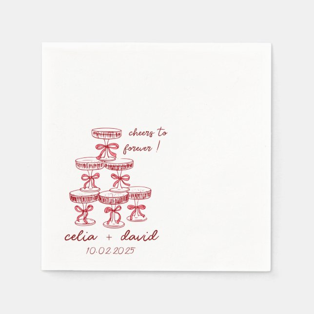 Elegant Champagne Tower Wedding Napkins (Front)
