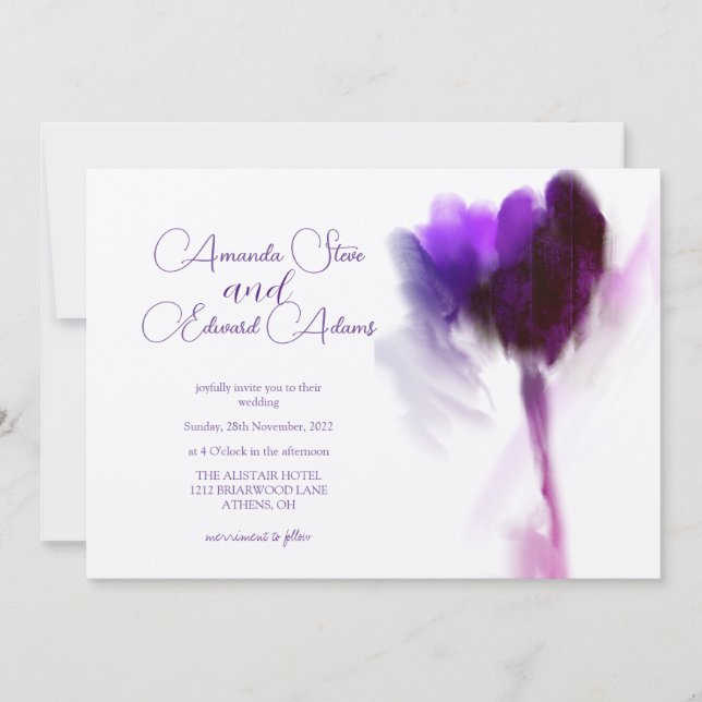 Elegant Champagne Violet Tulip Photo Wedding Invitation (Front)