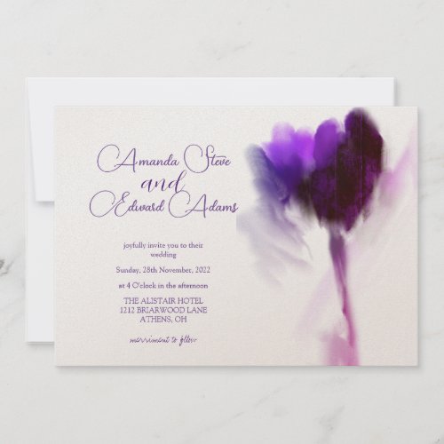 Elegant Champagne Violet Tulip Photo Wedding Invitation