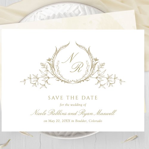 Elegant Champagne Watercolor Monogram Calligraphy Save The Date
