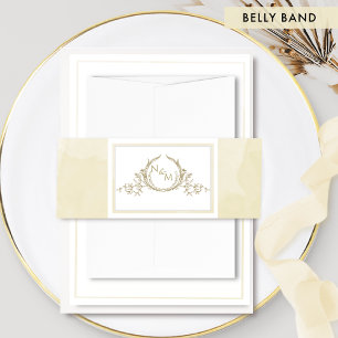 Elegant Champagne Watercolor, Monogram Wedding Inv Invitation Belly Band