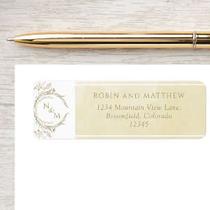 Elegant Champagne Watercolor Monogram Wedding Label