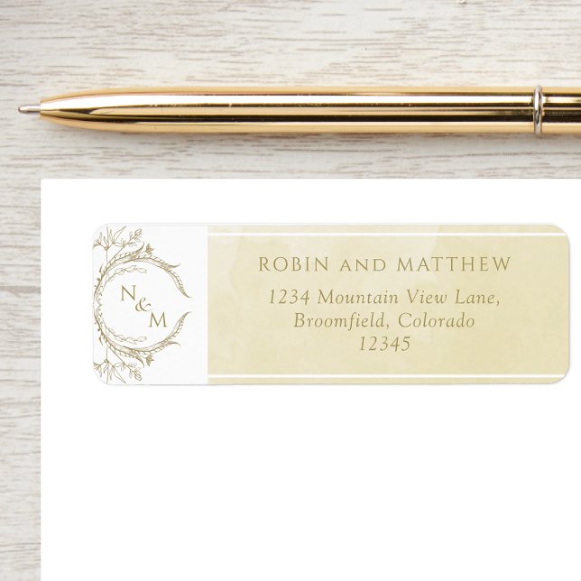 Elegant Champagne Watercolor Monogram Wedding Label (Creator Uploaded)