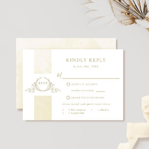 Elegant Champagne Watercolor Wedding Monogram RSVP Card